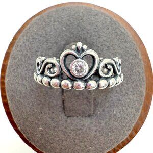 Pandora Sterling Silver 925 ALE Princess Tiara CZ Crown Heart Ring Size 5